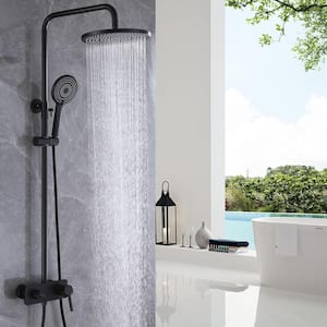 3-Spray Multi-Function Wall Bar Shower Kit with Tub Faucet and 3-Setting Hand Shower in Matte Black