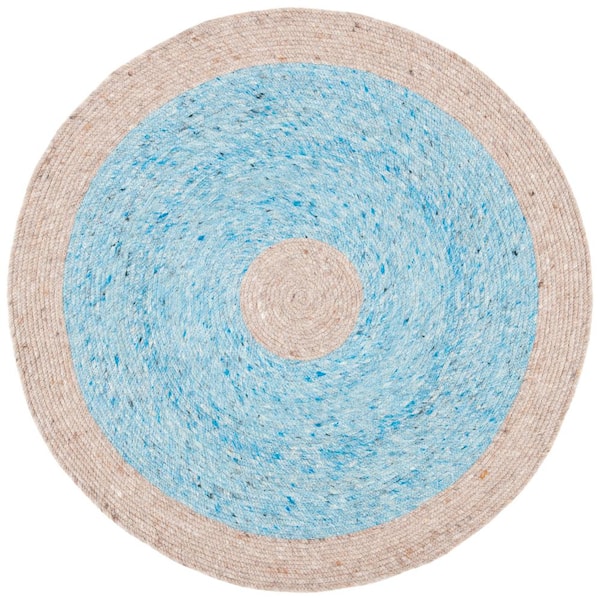 SAFAVIEH Braided Blue/Green 3 ft. x 3 ft. Striped Round Area Rug