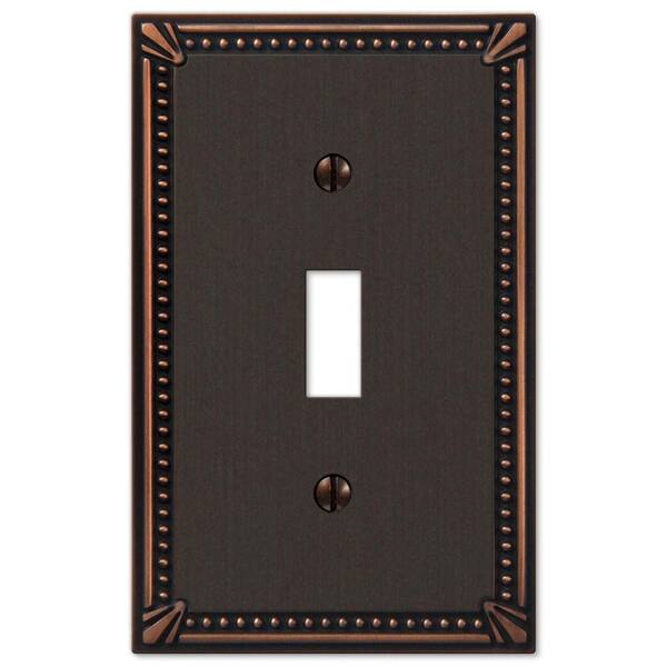 AMERELLE Imperial Bead 1 Gang Toggle Metal Wall Plate - Aged Bronze