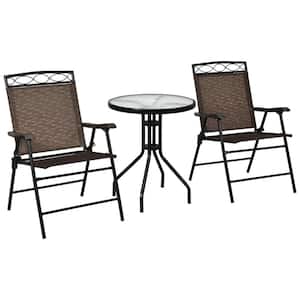 3-Pieces Metal Folding Round 28 in. Outdoor Dining Set for Backyard Garden Pool with 2 Patio Chairs and Table