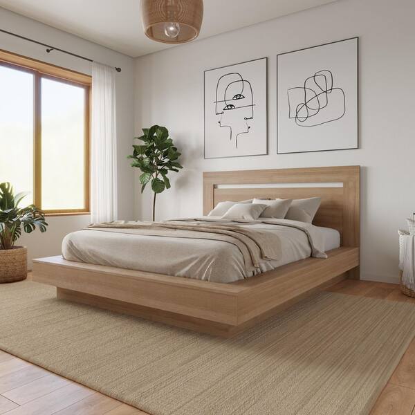 Nexera Byron Brown Oak Frame Queen Size Platform Bed with
