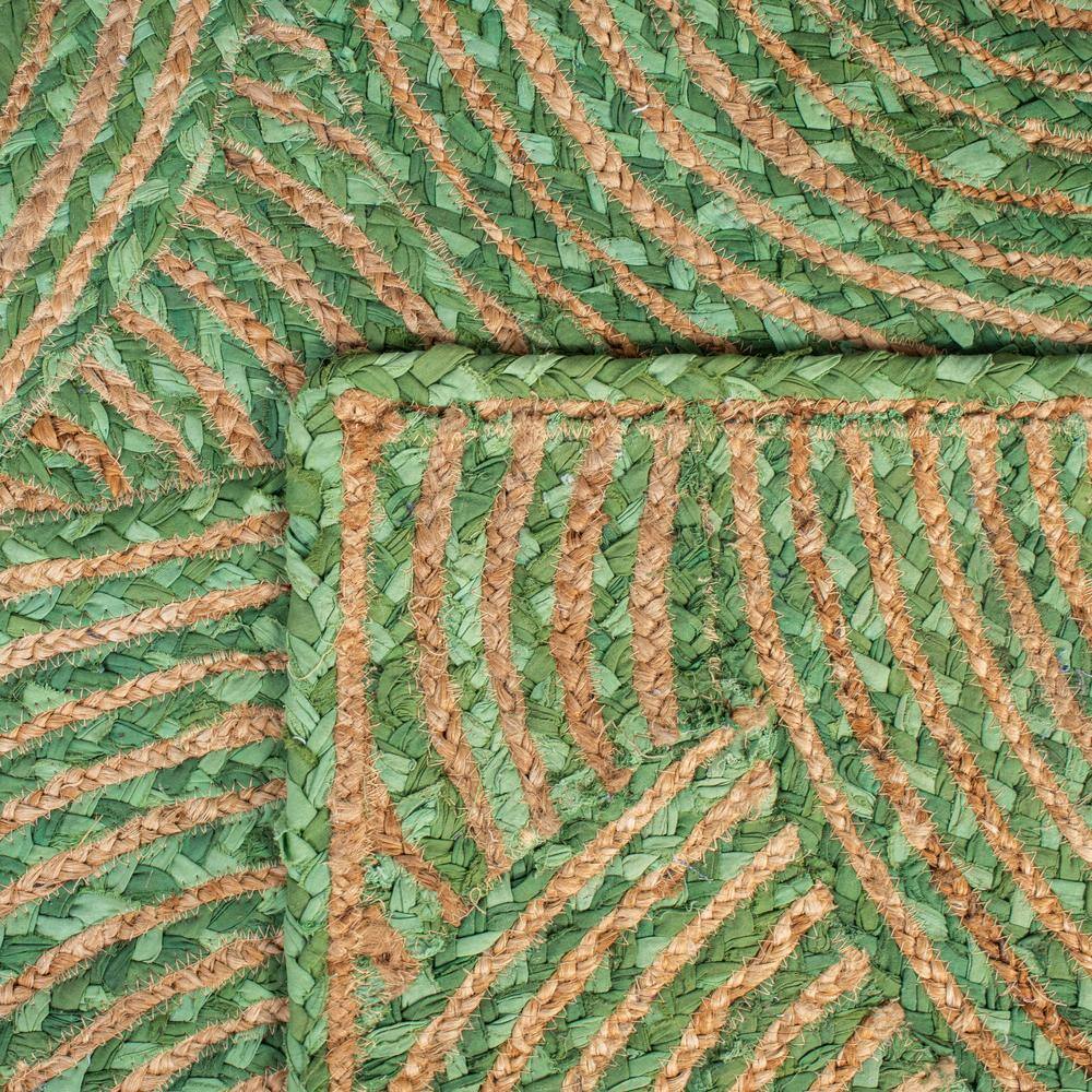 Handmade Green and Natural Geometric Jute Area Rug, 3' x 5'
