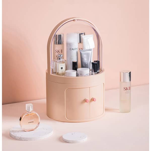 eModernDecor CozyBlock High Dome Makeup Container Dustproof Makeup Organizer, Multi-Level Cosmetic Organizer Skincare Holder in Pink
