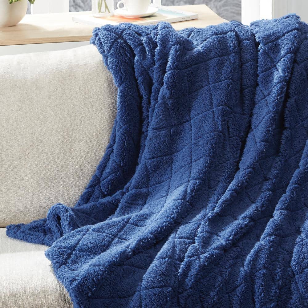 Indigo Full Reversible Sherpa Fleece Throw Blanket