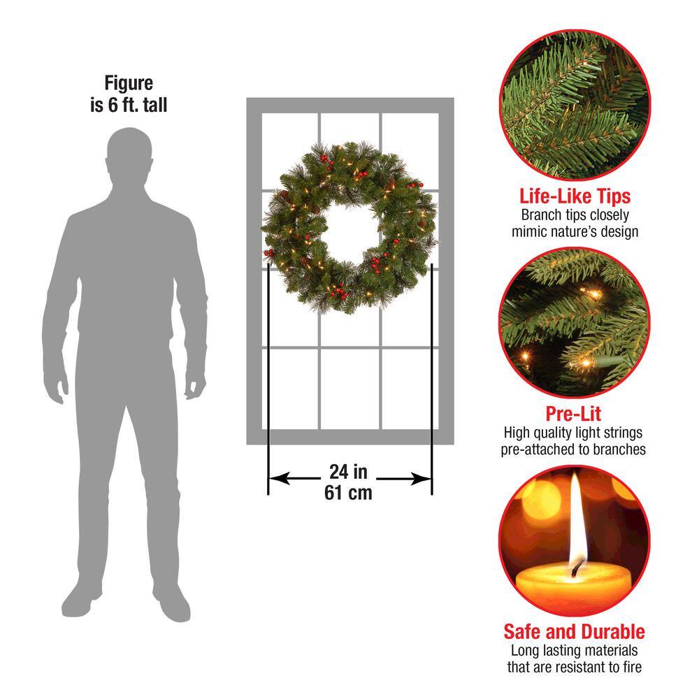 24" Prelit LED Crestwood Spruce Christmas Wreath with Pine Cones