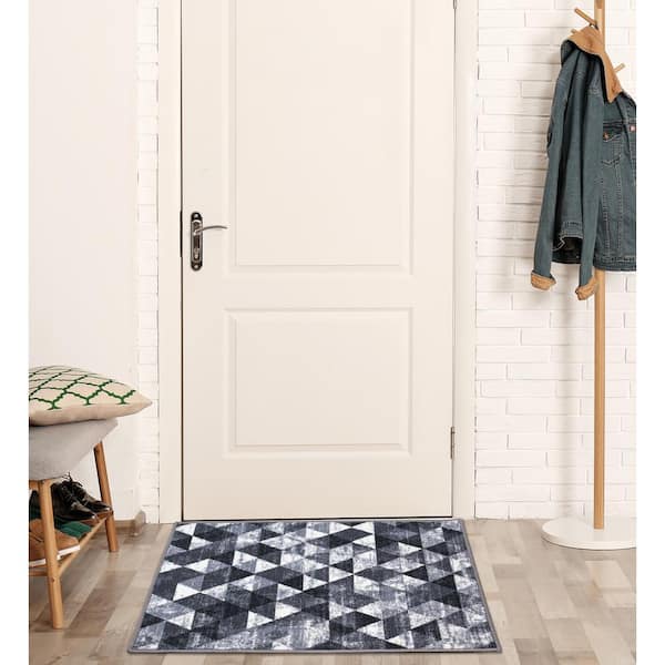 Ottomanson Ottohome Non-Slip Rubberback Modern Solid 2x3 Indoor Area Rug/Entryway Mat, 2'3 inch x 3', Gray