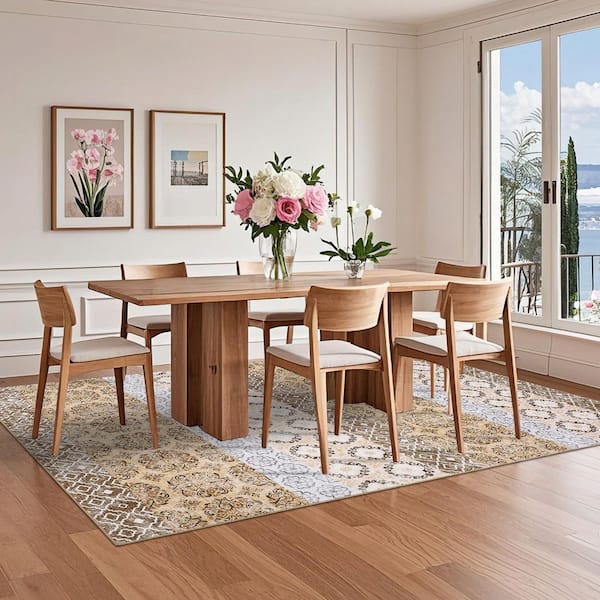 Dark Brown 10 ft. x 13 ft. Non-Slip Flower Print Rug Machine Washable Ultra Thin Soft for Office Dining Room Bedroom