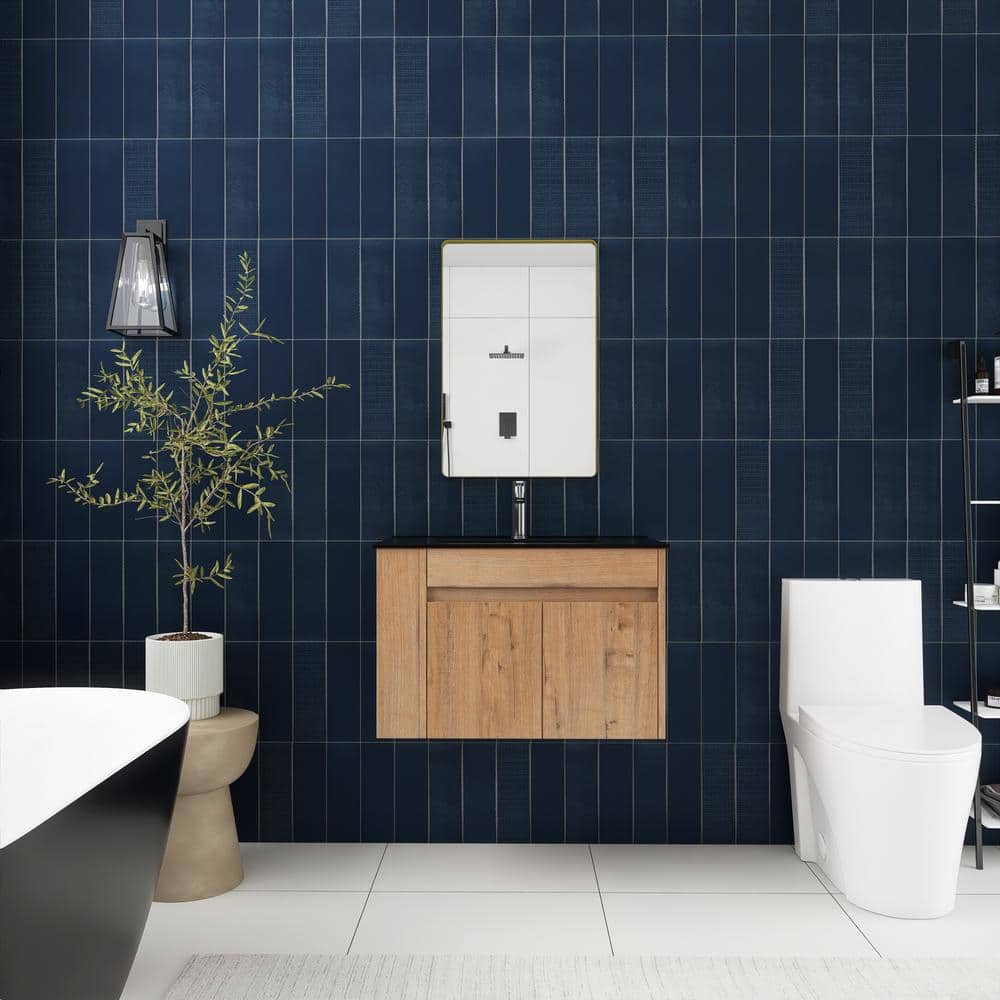 30 in. W x 18 in. D x 20 in. H Wall Mounted Single Sink Bath Vanity in Imit
