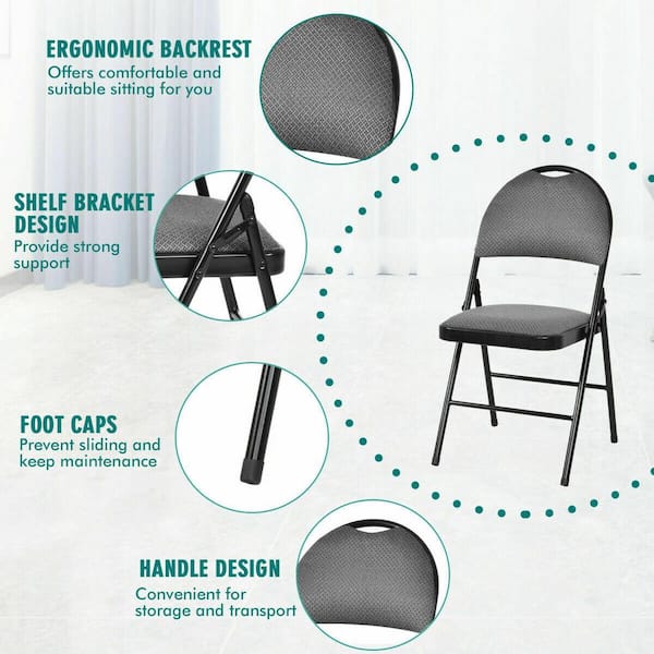 Black Metal Frame PVC Cushion Padded Folding Chairs Meeting Room Set of 4 