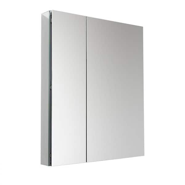 Senza 30 in. W x 36 in. H Rectangular Anodized Aluminum Medicine Cabinet with Mirror - Recessed or Surface-Mount