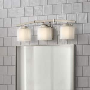 Architecture 3-Light Brushed Nickel Vanity Light with Etched White Glass Shades