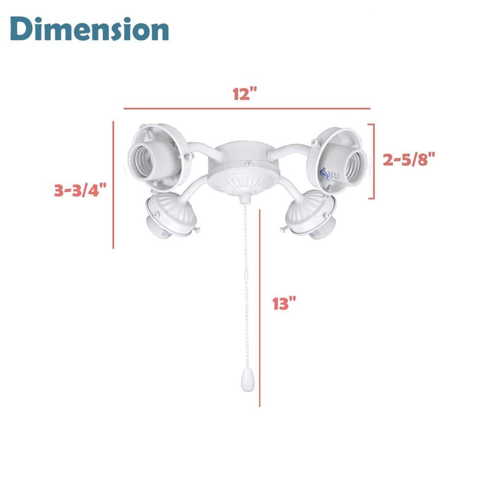 White Steel 12'' 4-Light Ceiling Fan Fitter Kit
