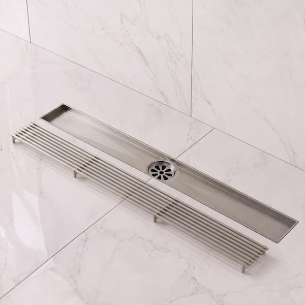 24 in. Linear Grid Shower Drain Stainless Steel with Hair Strainer, Fast Drainage in Brushed Nickel