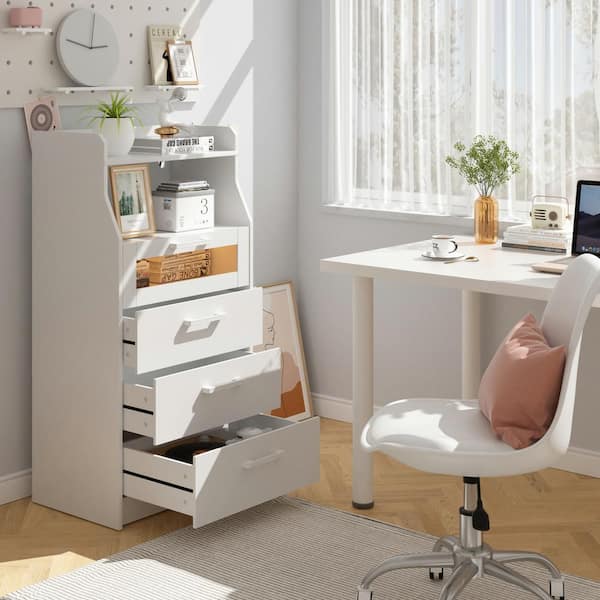 VECELO Tall Dresser with LED White-A for Bedroom, 4 Drawers