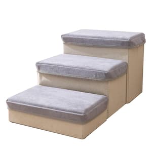 3-Tiers Gray Pet Stairs Dog Steps Fordable Removable and Washable Non-Slip Slopes