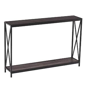 47 in. L Black Rectangle Wood with Metal Frame COnsole Table