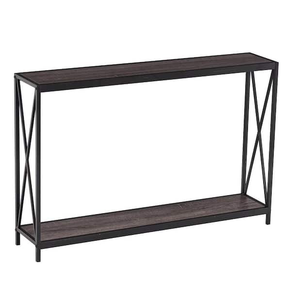 Winado 47 in. L Black Rectangle Wood with Metal Frame COnsole Table