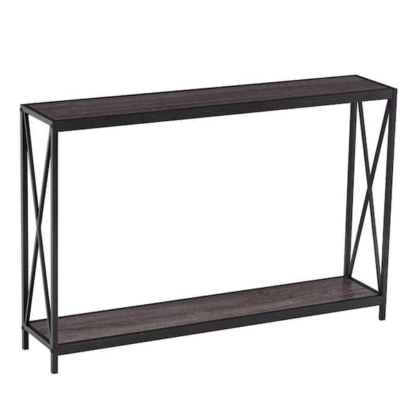 Karl home FCH 47.2 in. Gray Standard Rectangle Wood Console Table with Shelves