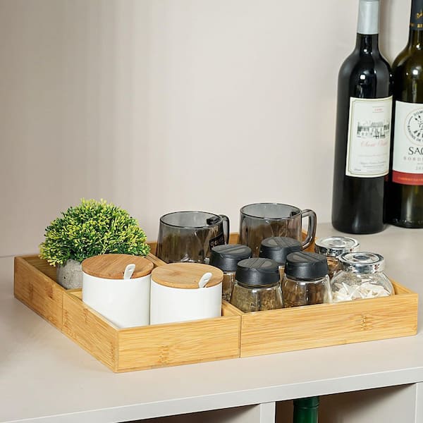Drawer Organizer Set, Bamboo Storage Boxes Bins for Kitchen Cutlery Silverware Utensils Flatware, Small Wooden Tray