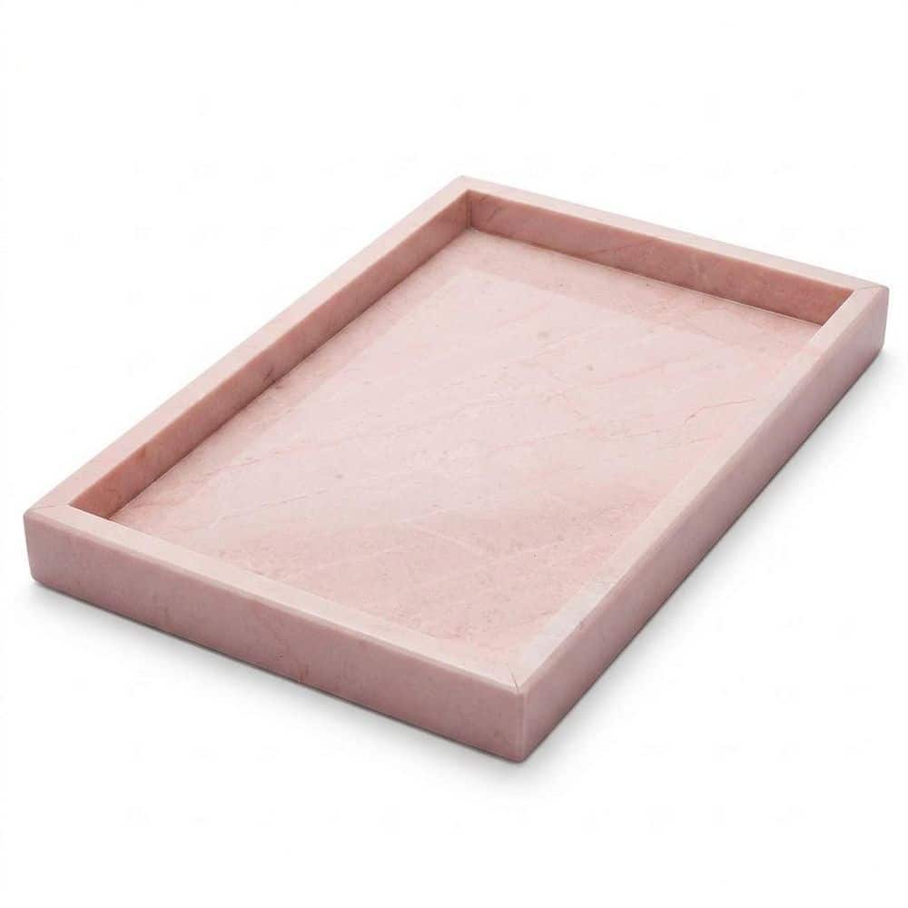 Pink Rectangle Marble 8 in. Decorative Tray for Bathroom, Vanity