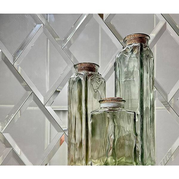 Reflections Silver Beveled Diamond 6" x 8" Glass Mirror Peel & Stick DecoTile (6-Pc/Pack)