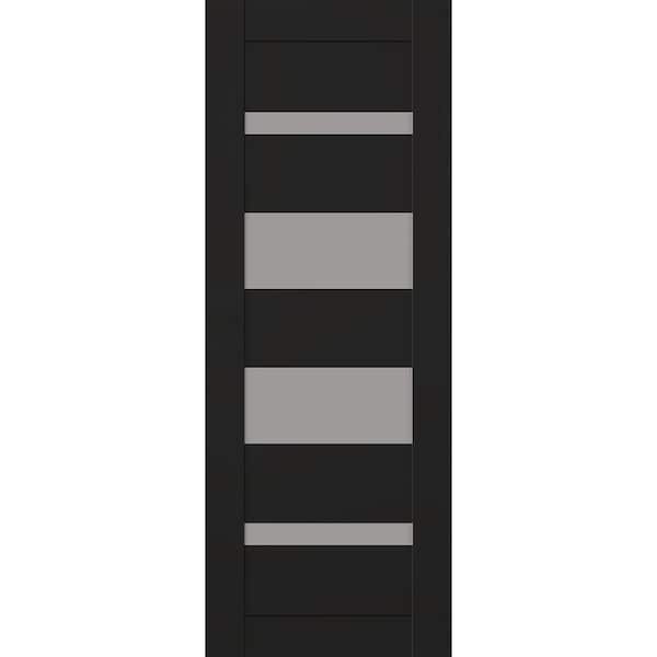 Mirella 28 in. W. x 84 in. No Bore 5-Lite Frosted Glass Black Matte Solid Composite Core Wood Interior Door Slab