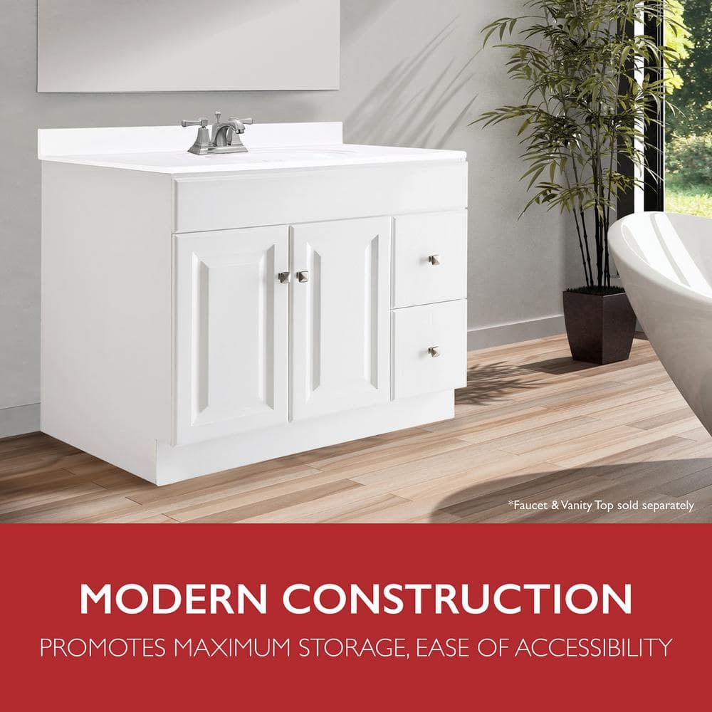 White MDF 36-Inch Freestanding Bathroom Vanity with Satin Nickel Knobs