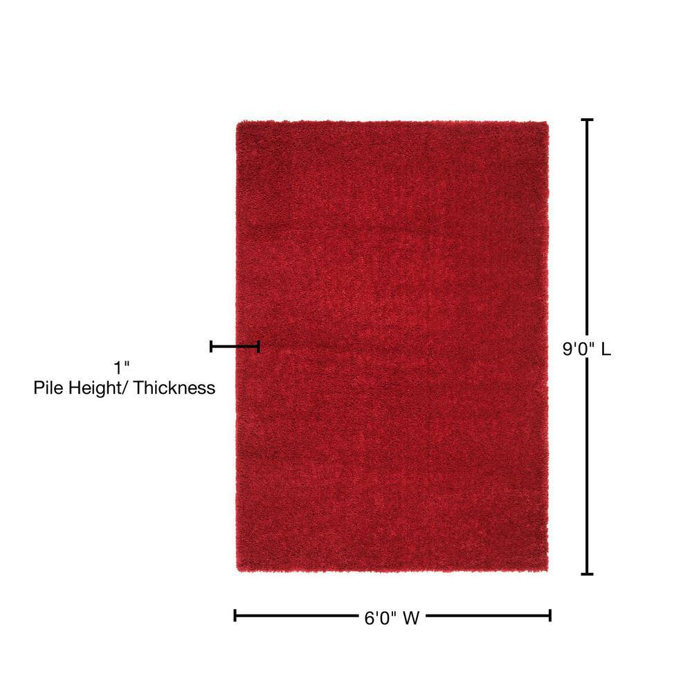 Red 6' x 9' Solid Shag Synthetic Area Rug