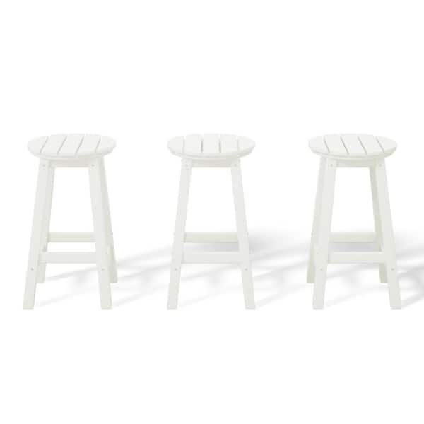 WESTIN OUTDOOR Laguna 24 in. Round HDPE Plastic Backless Counter Height Outdoor Dining Patio Bar Stools (3-Pack) in White