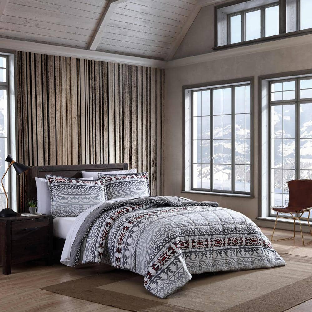 EDDIE BAUER Clyde Hill Stripe 3Piece Gray Plush Microfiber Full/Queen