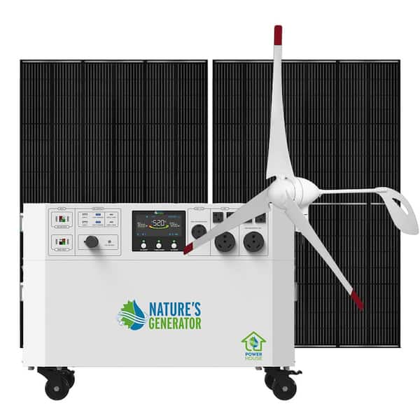 Powerhouse Gold WE 7,200-Watt Electric Switch Solar Generator with (2) 410-Watt Panels, (1) Wind Turbine and Wheels
