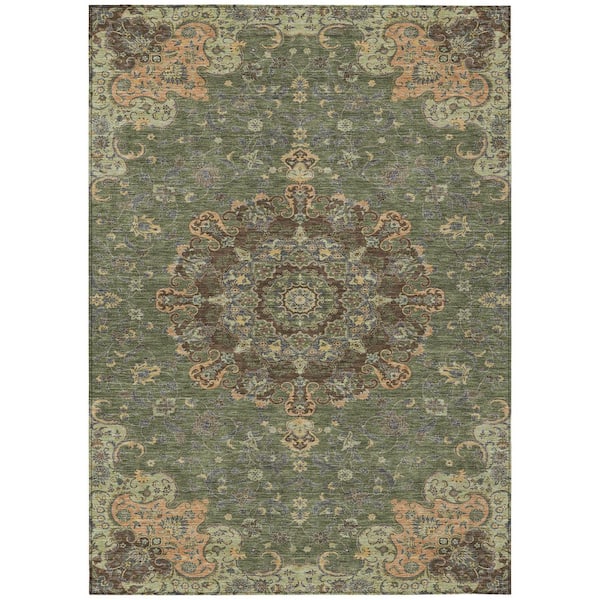 Chantille Machine Washable Indoor/Outdoor Abstract ACN2489 Olive 5 ft. x 7 ft. 6 in. Area Rug