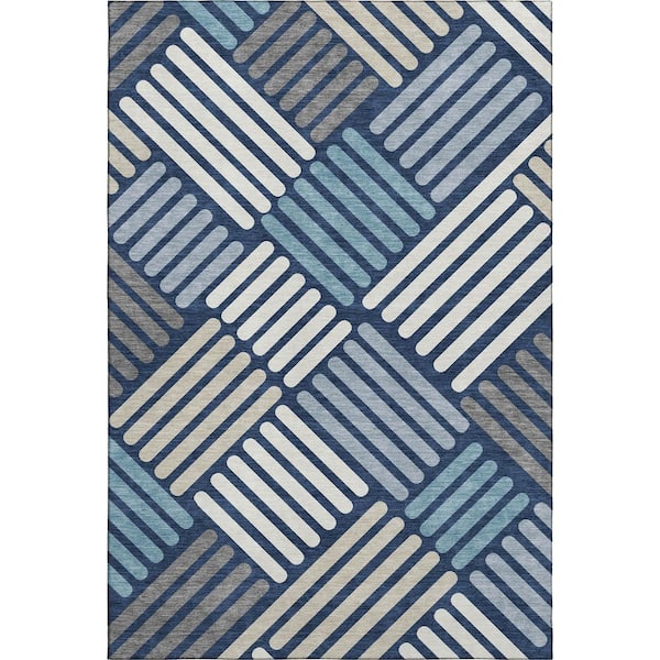 Mayfield Premium Machine Washable Abstract AMF2339 Navy 5 ft. x 7 ft. 6 in. Area Rug