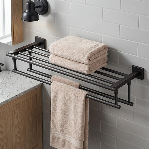 24 in. Bathroom Wall Mounted Double Tier Towel Rack with Double Towel Bar Stainless Steel in Oil Rubbed Bronze