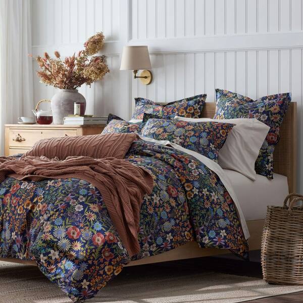 Company Cotton Secret Meadow Blue Multi Cotton Percale Twin Fitted Sheet