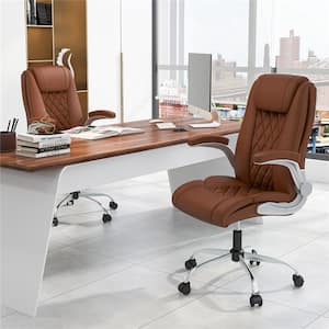PU Leather Adjustable Headrest Ergonomic Office Chair in Brown with Adjustable Arms