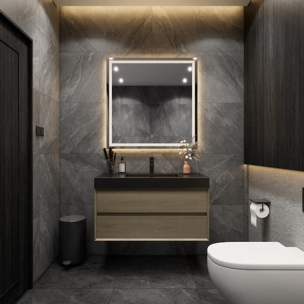 BV Better Vanity MIA 42 in. W x 20 in. D x 24 in. H Single Sink Floating Bath Vanity in Coffee Wood with Black Stainless Steel Top