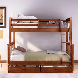 Walnut Twin-Over-Full Bunk Bed with Ladders and Two Storage Drawers