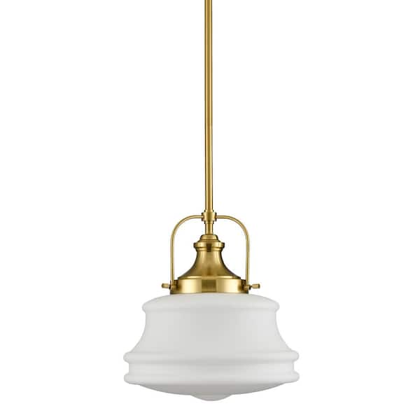 CLAXY 60 Watt 1 Light Gold Finished Shaded Pendant Light with Milk glass Glass Shade and No Bulbs Included