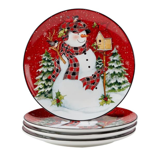 Certified International Christmas Lodge Snowman Multi-Colored Dinner Plates Set of 4
