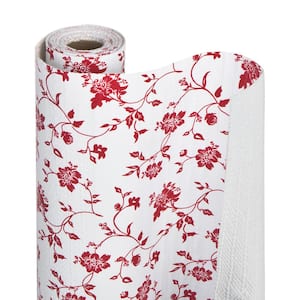 Bonded Wisteria Red 12 in. D x 120 in. L Floral Non-Slip, Drawer and Shelf Liners (1-Pack)