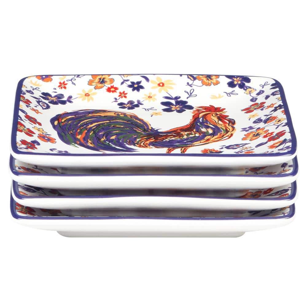 Morning Rooster 6" Ceramic Canape Plates Set of 4