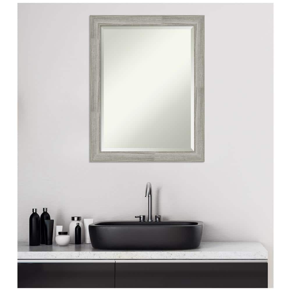 Rustic Weathered Grey Woodgrain Rectangular Bathroom Vanity Mirror