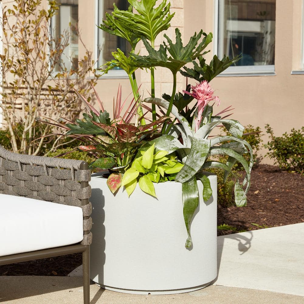 Gray Granite Extra Large Round Outdoor Planter with Drainage Holes