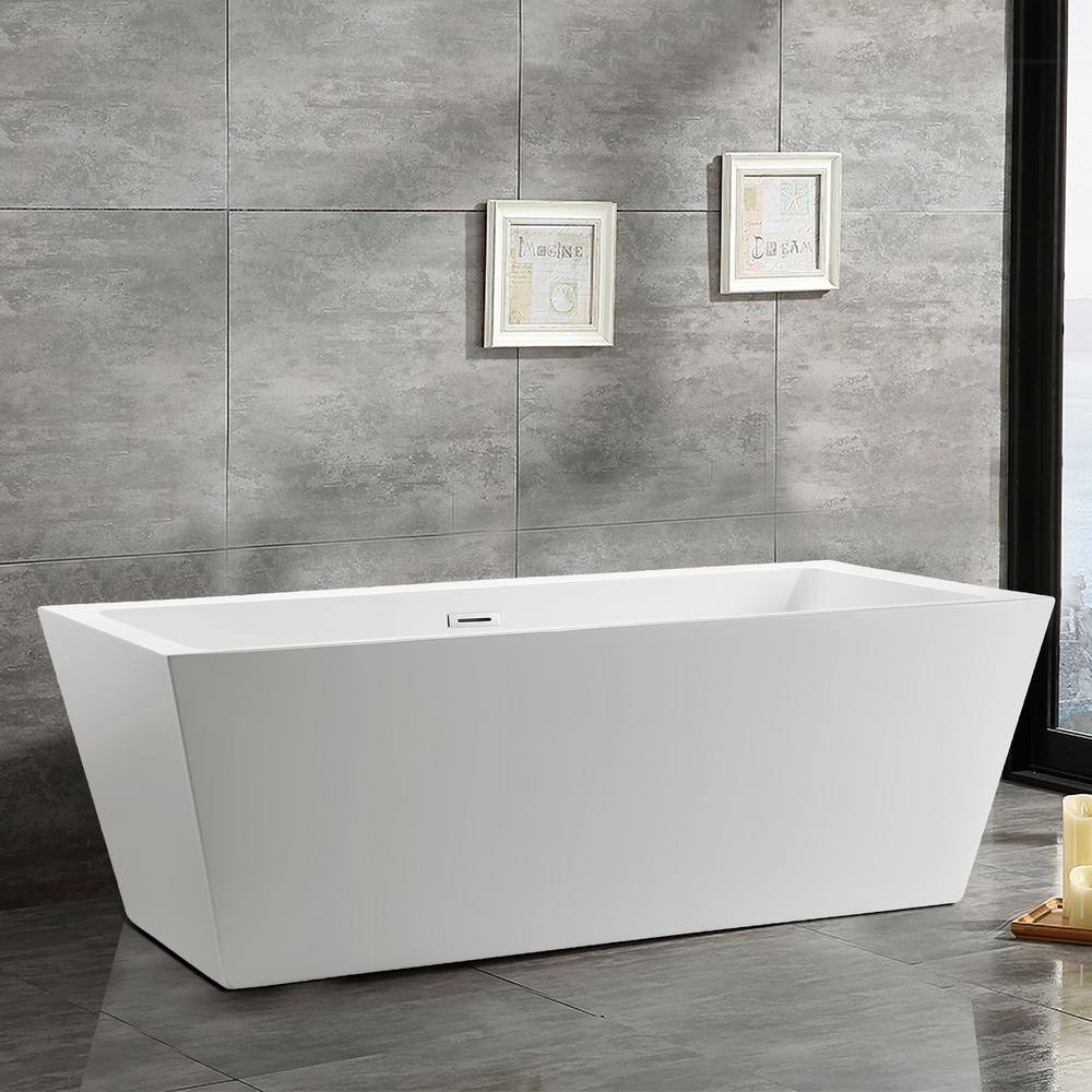 Vanity Art Tarbes 59 In Acrylic Flatbottom Freestanding Bathtub In White Va6814 The Home Depot
