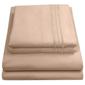 1800 Series 4-Piece Taupe Solid Color Microfiber RV Short Queen Sheet Set
