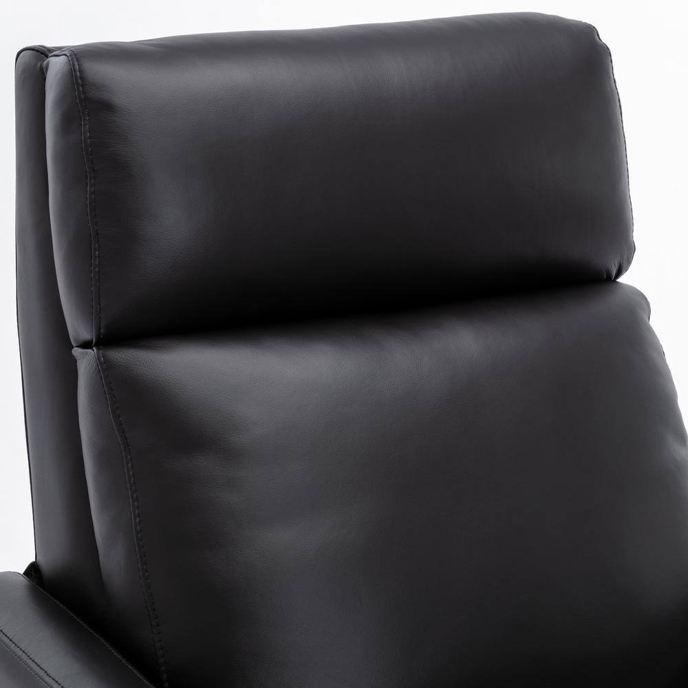 Reed Black Leather and Wood Push Back Recliner