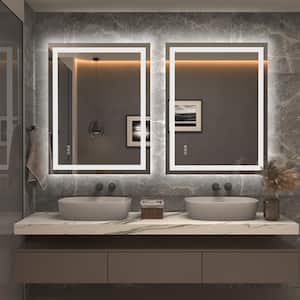 28 in. W x 36 in. H Rectangular Frameless Front & Back Lighted Anti-Fog Wall Bathroom Vanity Mirror, Tempered Glass, ETL