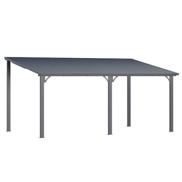 16 ft. x 10 ft. Outdoor Pergola Hardtop Gazebo, Wall-Mounted Heavy Duty Lean to Metal Patio Cover