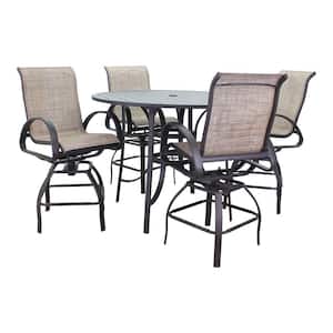 Santa Fe Java 5-Piece Aluminum Balcony Height 48 in. Round Outdoor Dining Set with 1 Table and 4 Swivel Stools